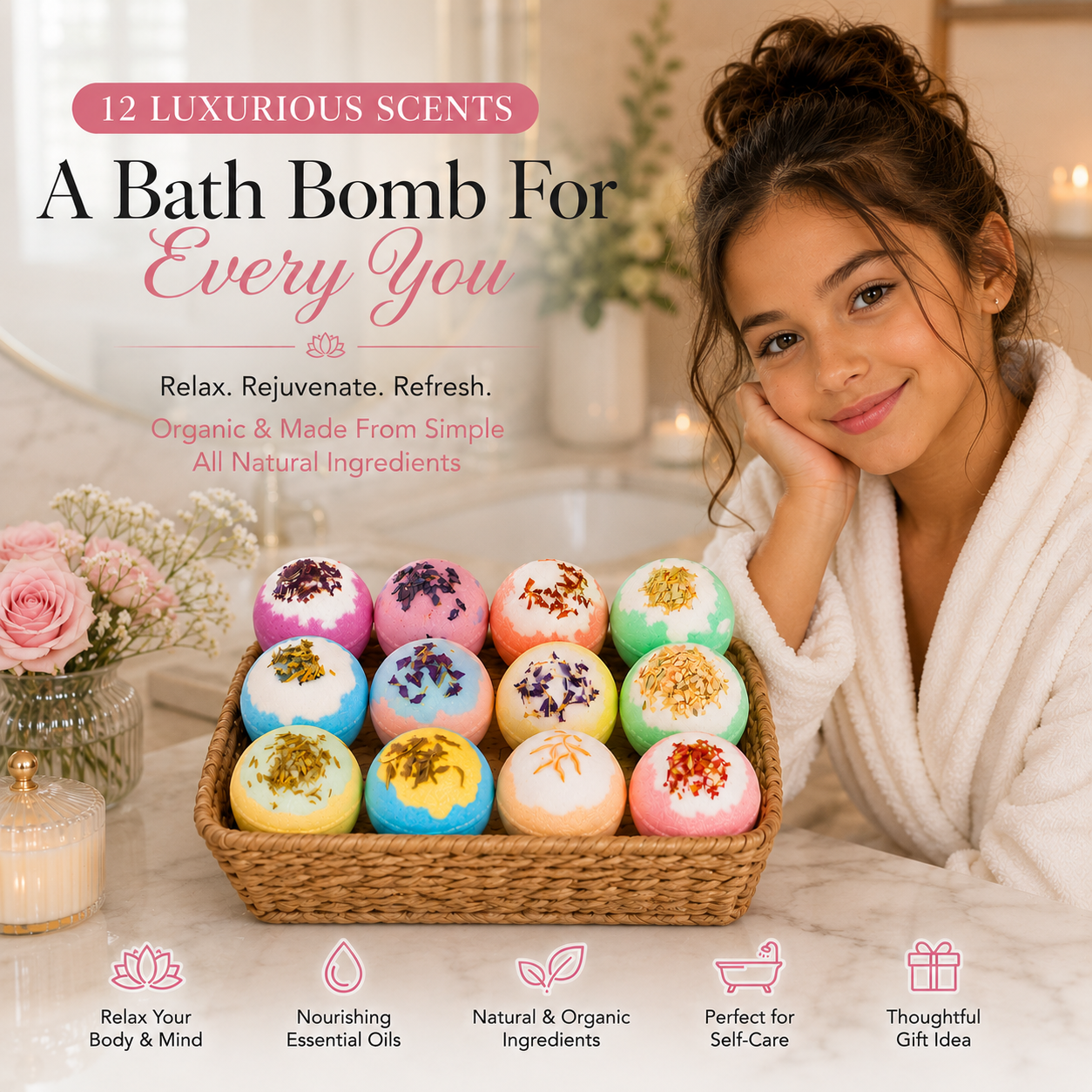 EvolutionUSA 12pc Inspire Bath Bombs for Women & Girls