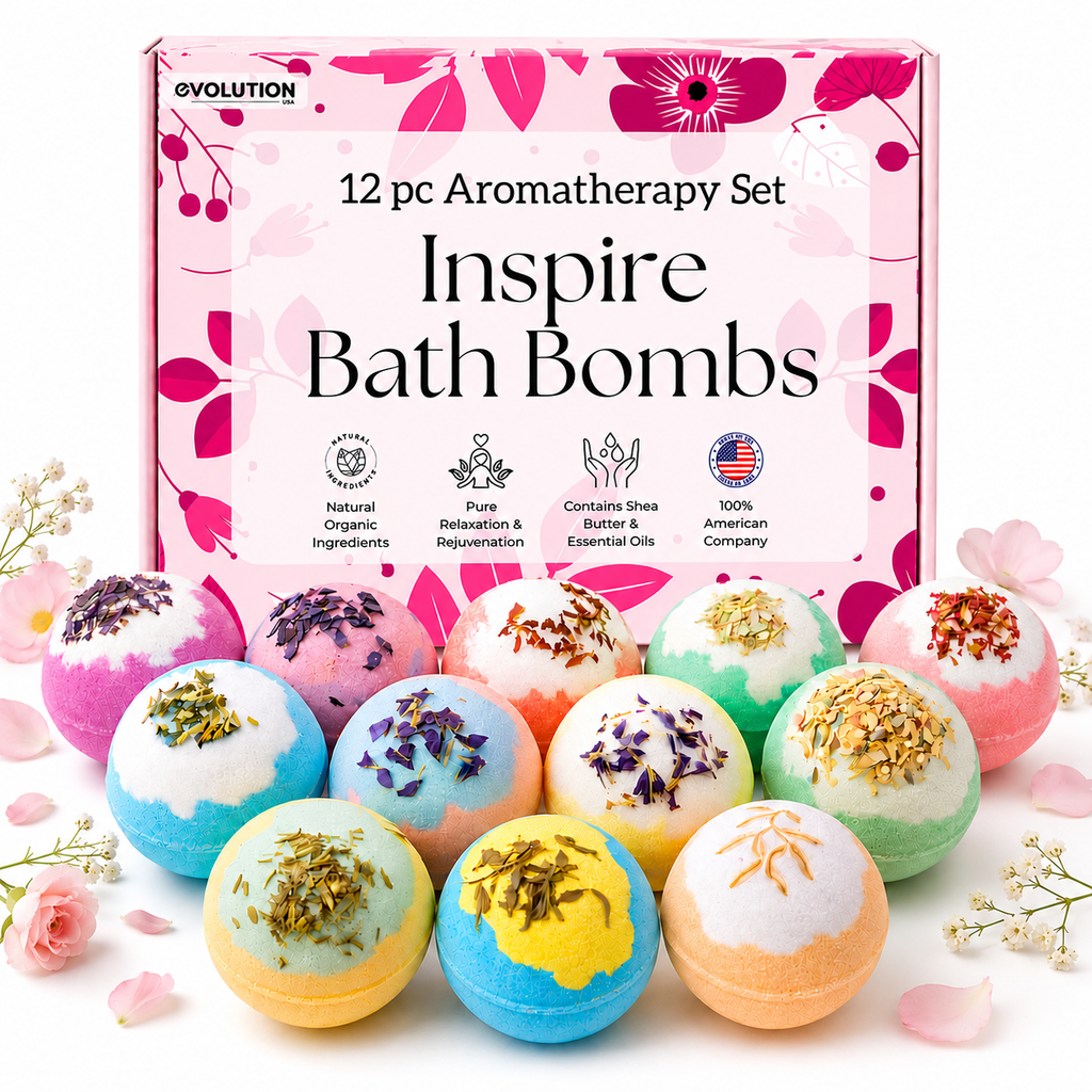 EvolutionUSA 12pc Inspire Bath Bombs for Women & Girls