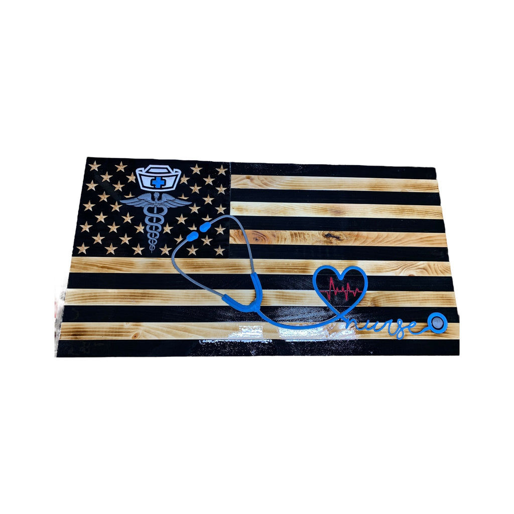 Personalized Wooden American Flag for Nurses