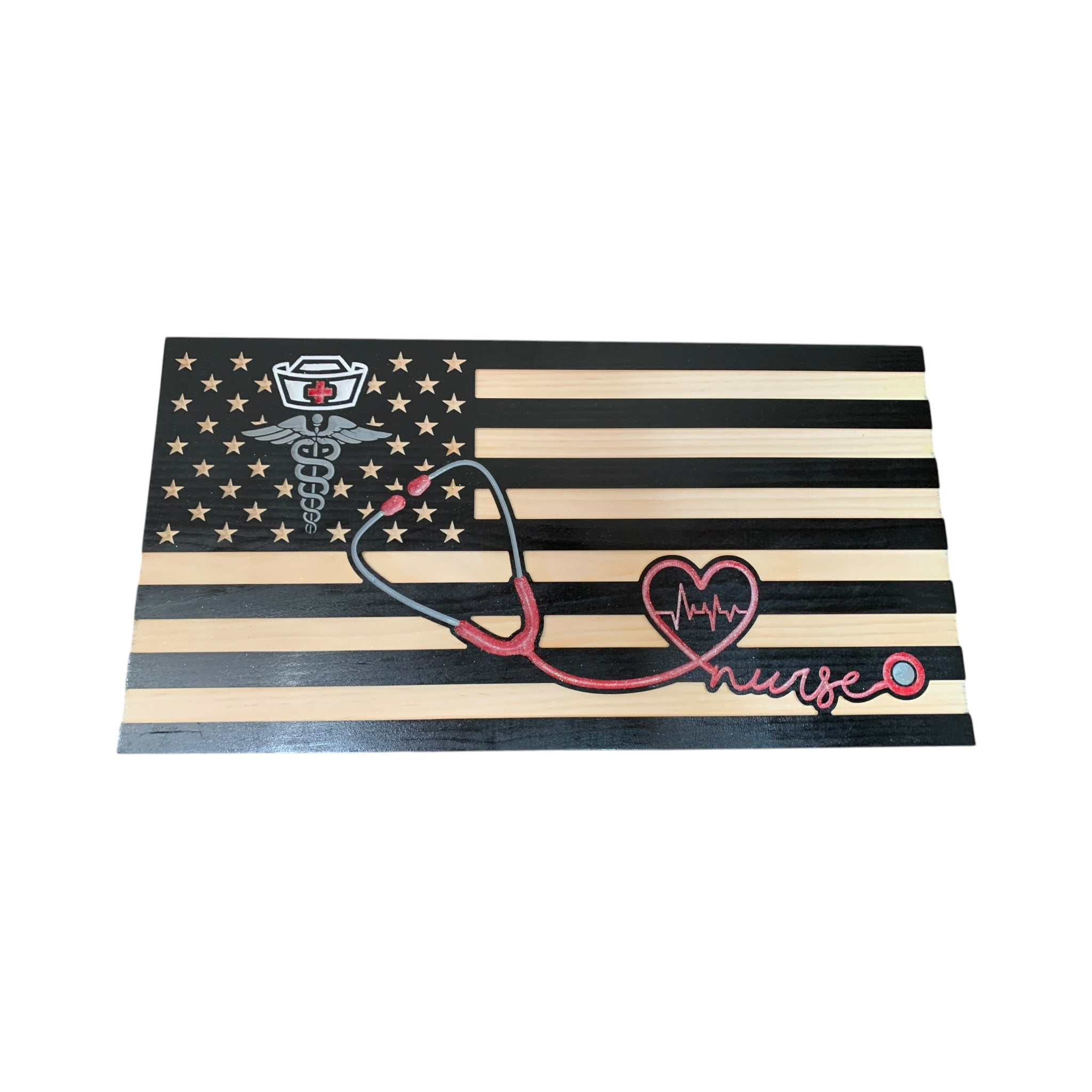 Personalized Wooden American Flag for Nurses