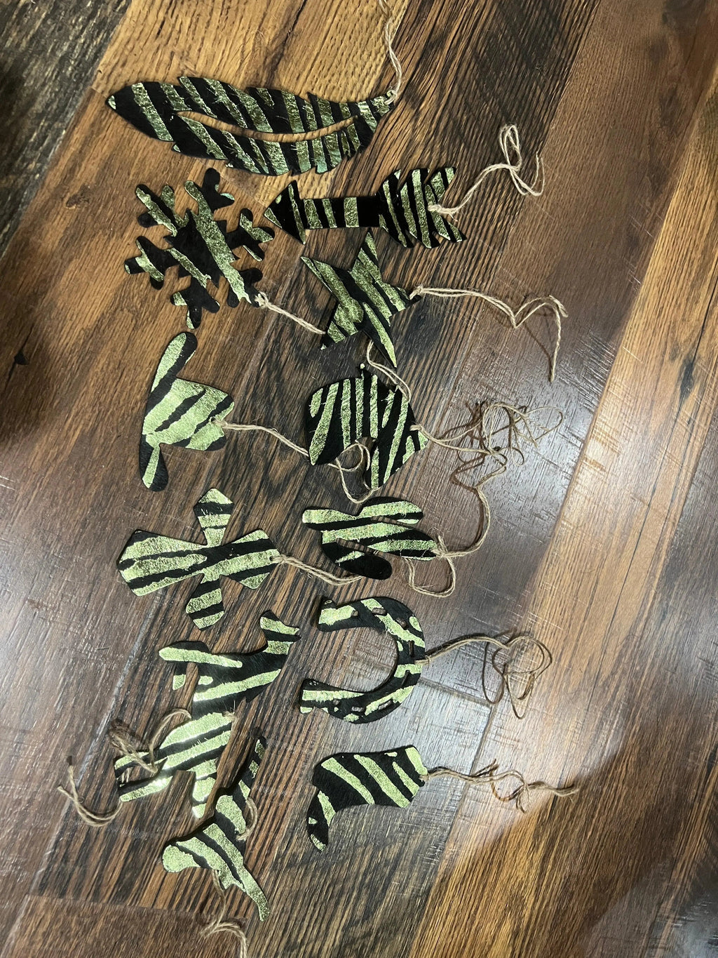 Green Zebra Leather Cowhide  Christmas Ornament - Sold Individually