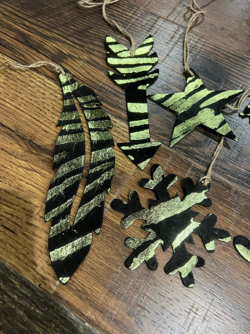 Green Zebra Leather Cowhide  Christmas Ornament - Sold Individually