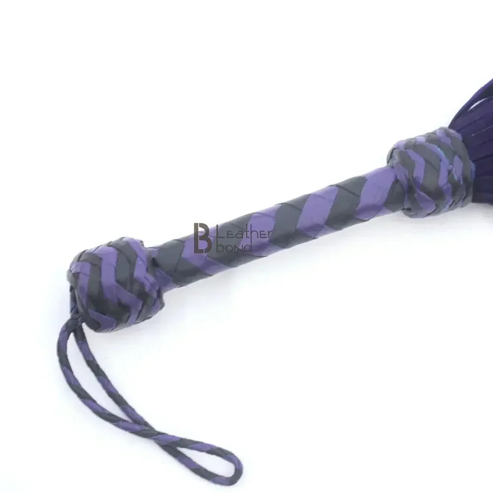 💜🖤Real Cowhide Suede Leather Flogger 100 Falls Purple and Black Heavy Duty Thuddy Whip | BDSM Impact