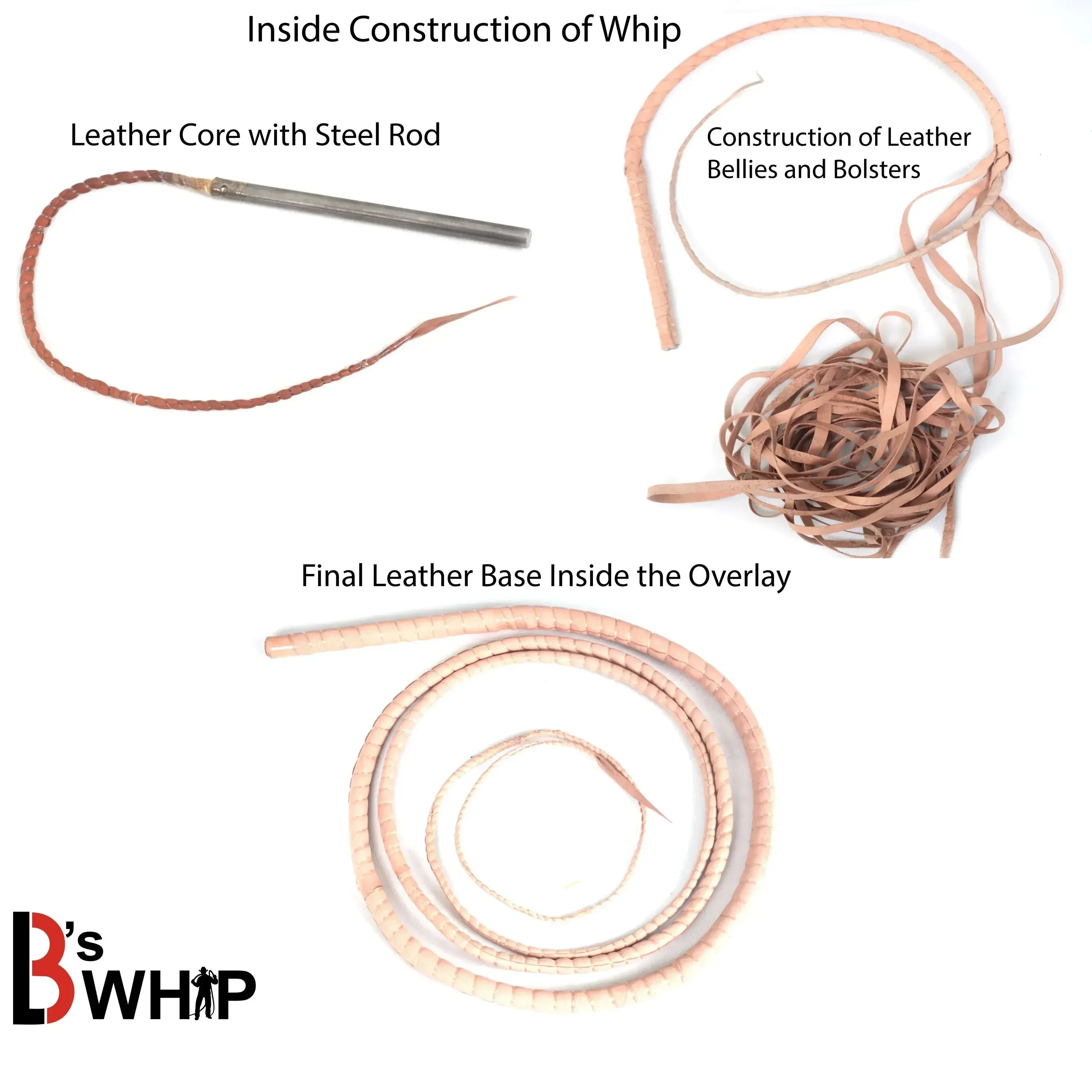Zoro Black Paracord Bull Whip  16 Strands with Leather Plaited Bellies | 6 to 16 Feet  Bullwhip