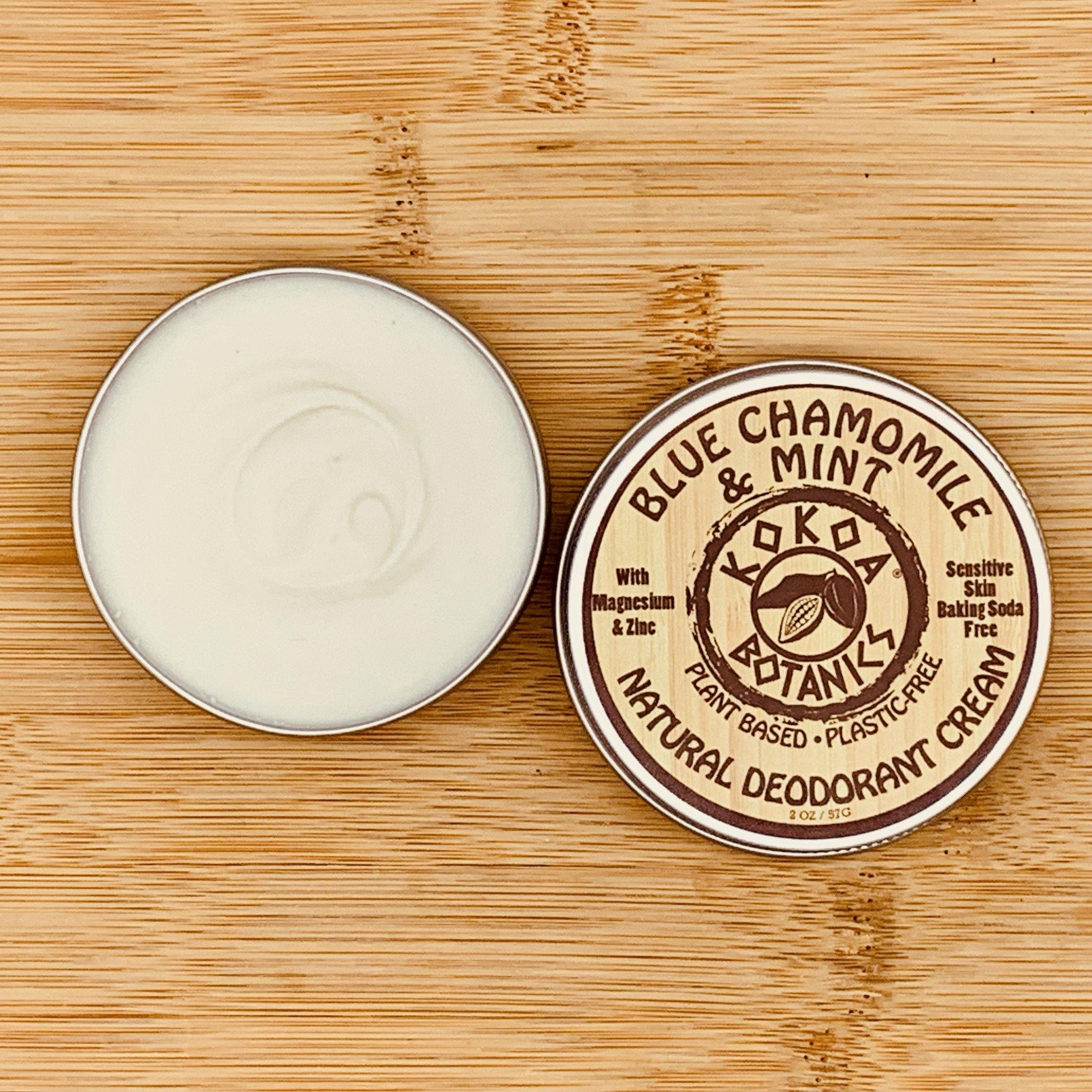 BLUE CHAMOMILE & MINT- Natural Deodorant Cream - Sensitive Skin – Baking Soda-Free  2.5 oz