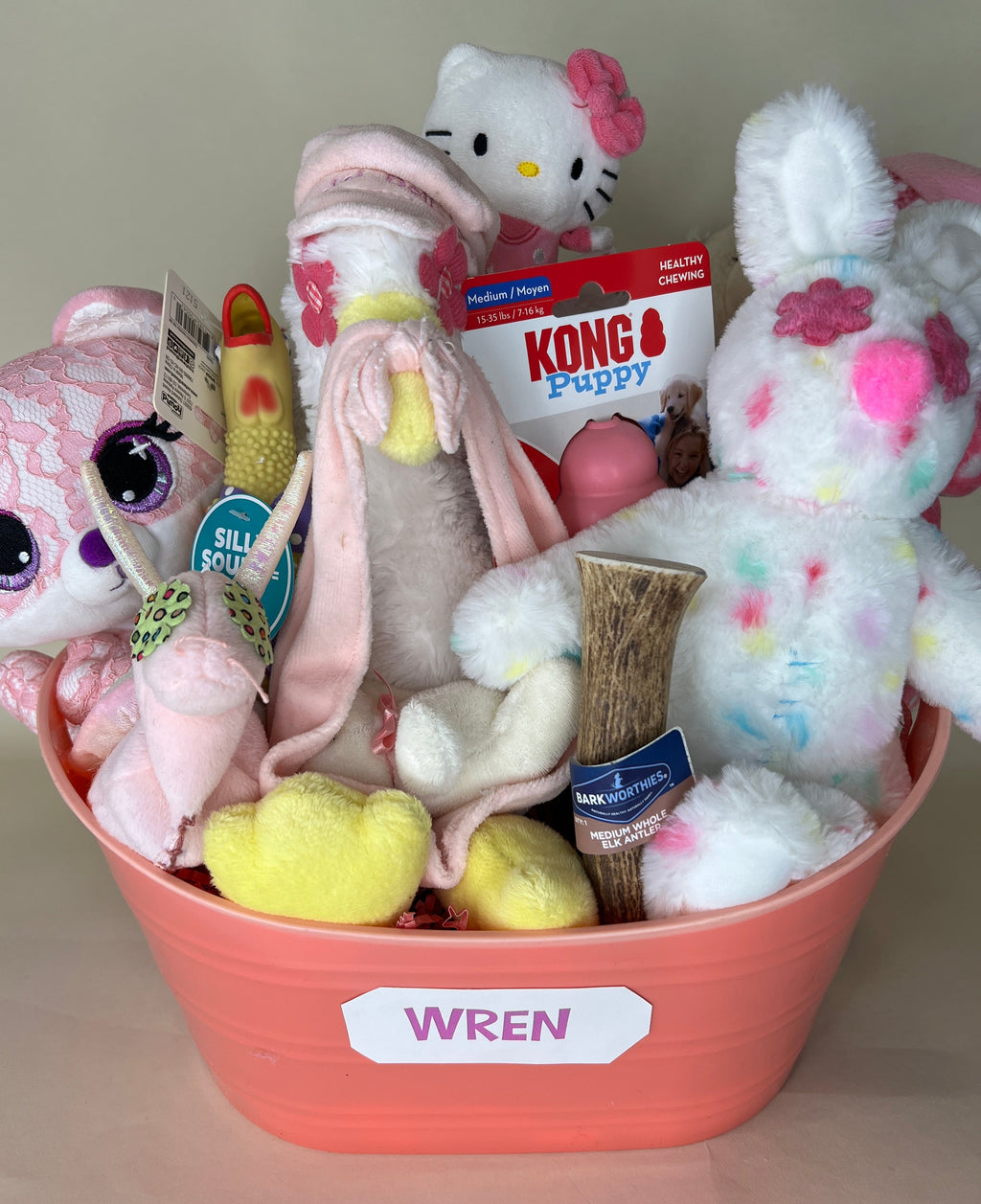 Pretty in Pink SQUEAKY Dog & Puppy Gift Basket: 3 Sizes