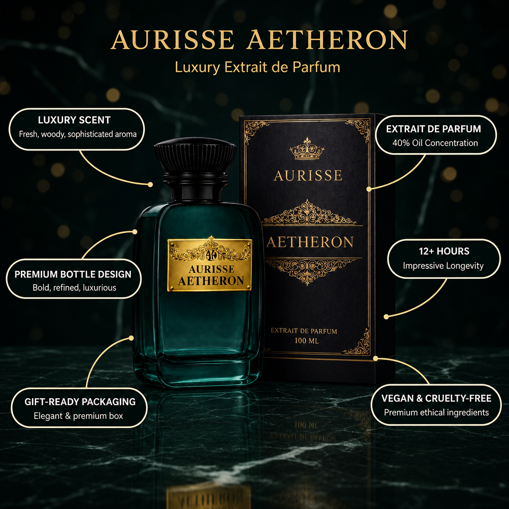 Aurisse Aetheron Niche Luxury Extrait de Parfum for Men – 40% Oil Concentration | 100ML | 12+ Hour Longevity