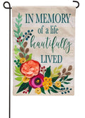 In Memory of a Life Beautifully Lived Garden Flag 2 Sided Burlap