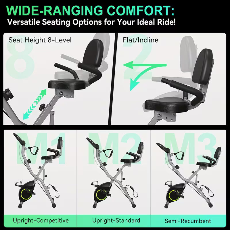 Indoor Exercise Bike For Seniors, 5 IN 1 Foldable Stationary Bike With 16-Level Magnetic Resistance And Tri-Position Ride, 300LBS Capacity, 5.5 LBS Flywheel, Designed For Home Workout