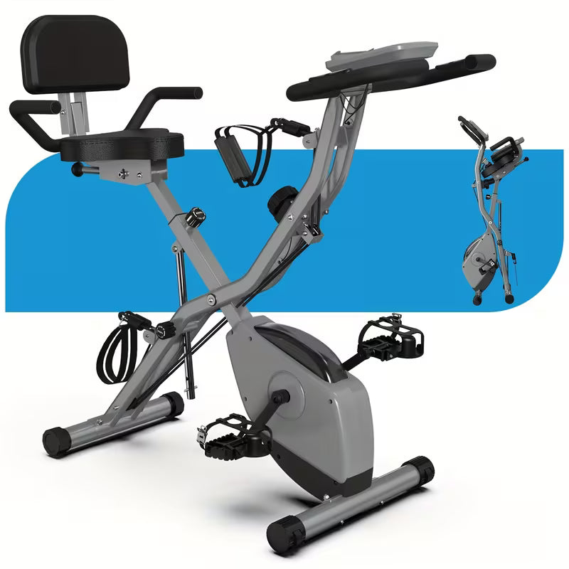 Indoor Exercise Bike For Seniors, 5 IN 1 Foldable Stationary Bike With 16-Level Magnetic Resistance And Tri-Position Ride, 330LBS Capacity, 6.6 LBS Flywheel
