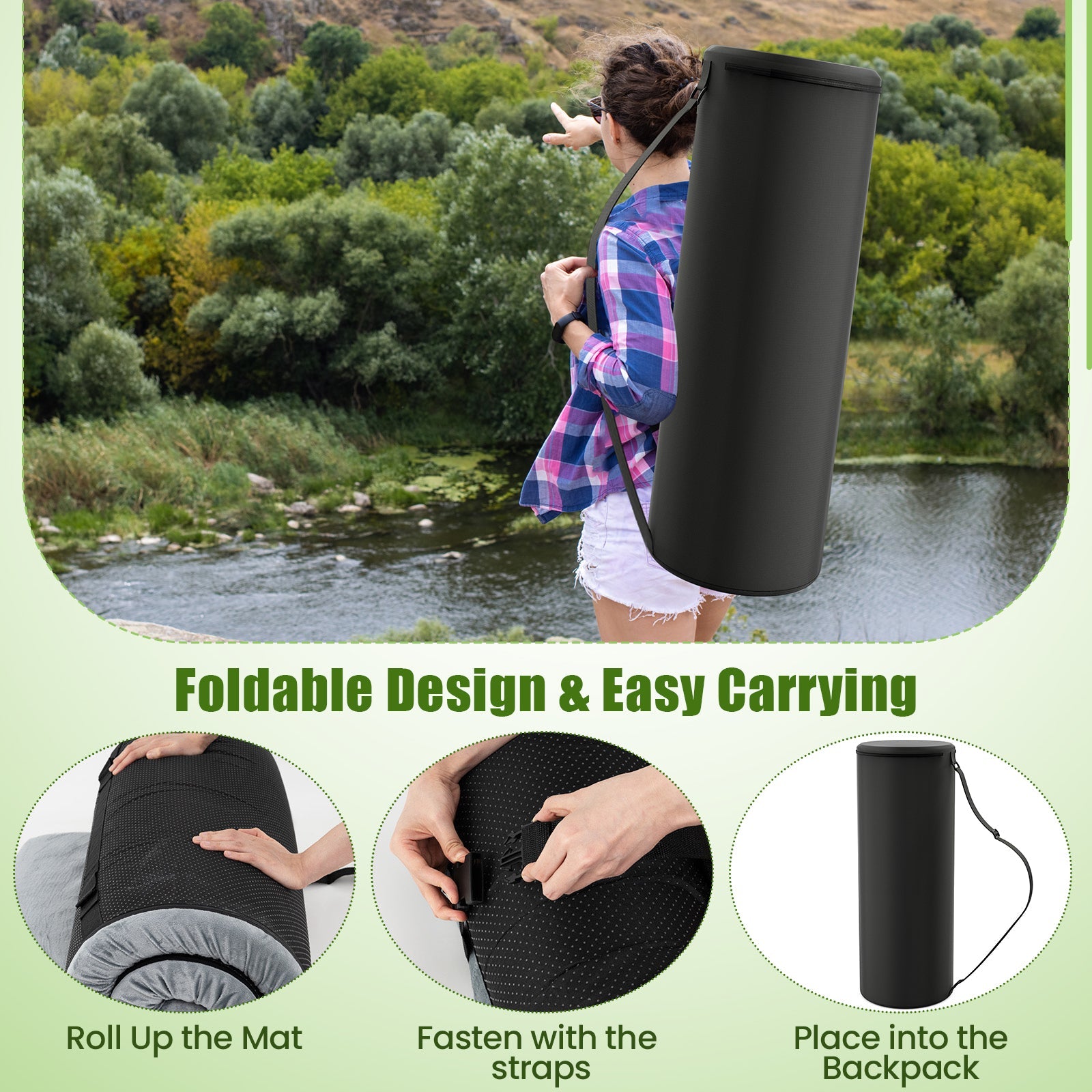 Indoor outdoor Sleeping mat with High density foam Cushion and Carrying Bag