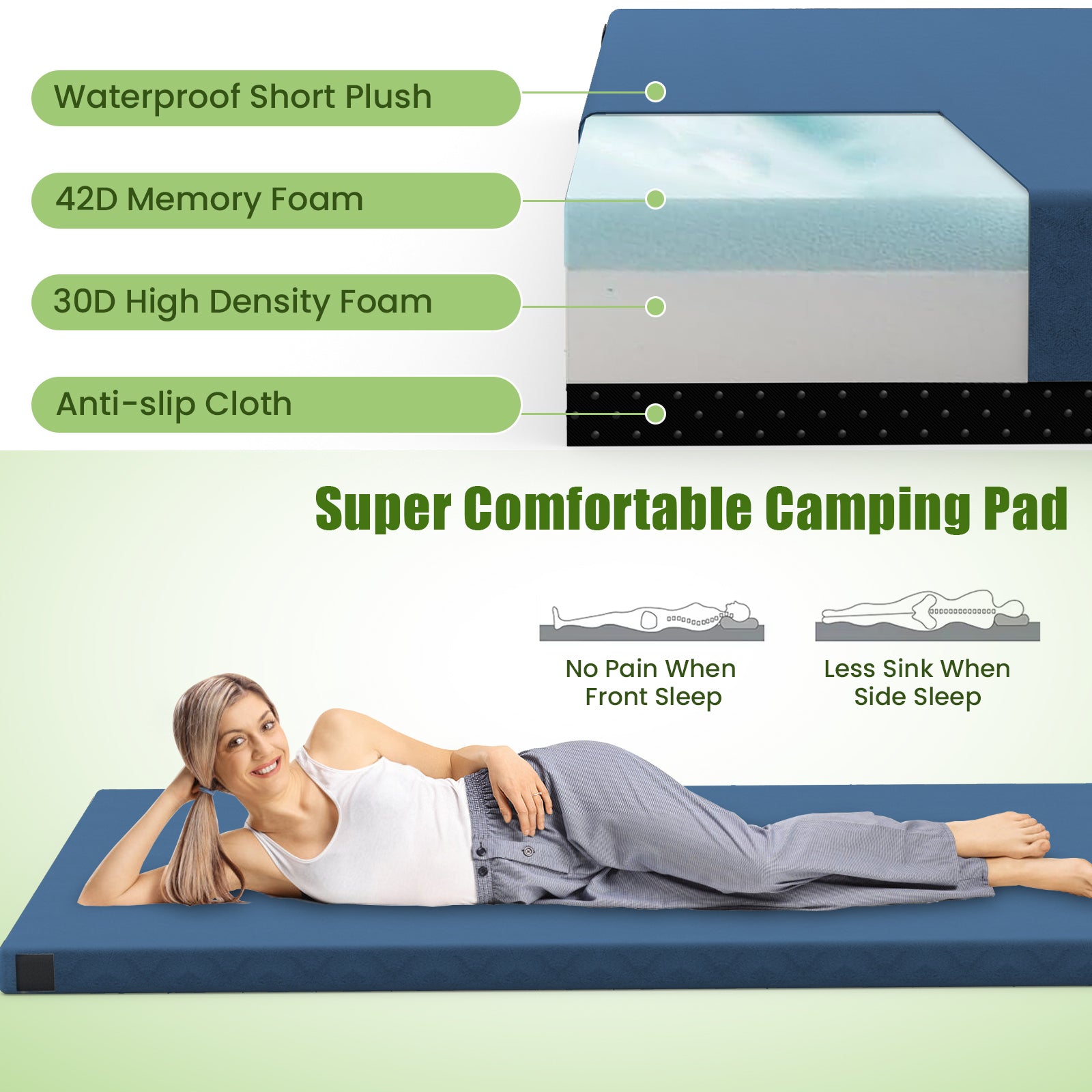 Indoor outdoor Sleeping mat with High density foam Cushion and Carrying Bag