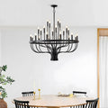24-Light Industrial Candle Chandelier | Black Farmhouse Pendant Light Fixture for Dining Room, Living Room & Foyer — 39.4" Wide