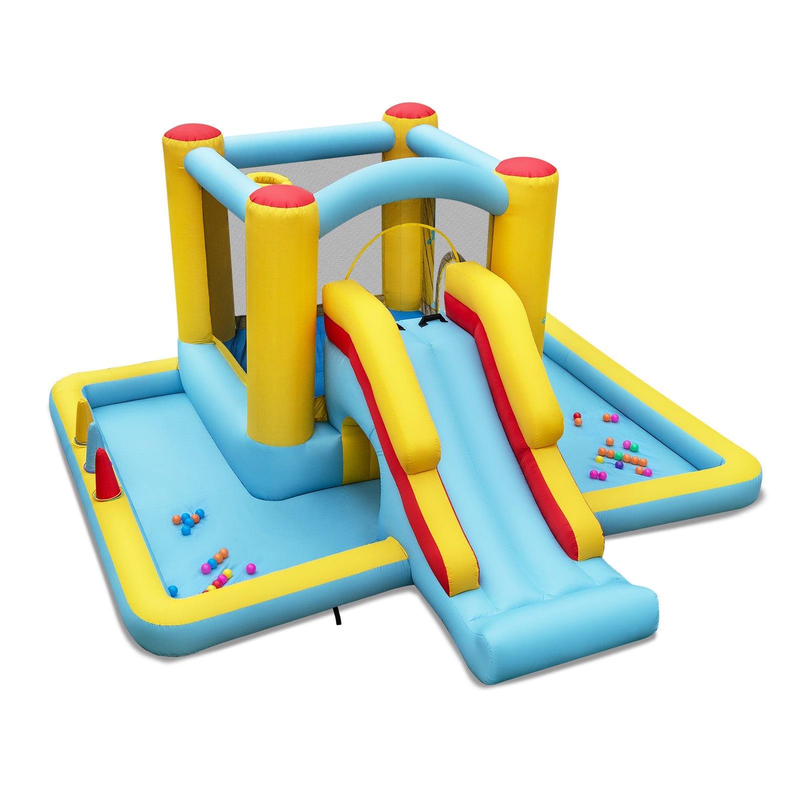 Inflatable Bounce House 7-in-1 Bouncy Castle with Slide and Tunnel without Blower