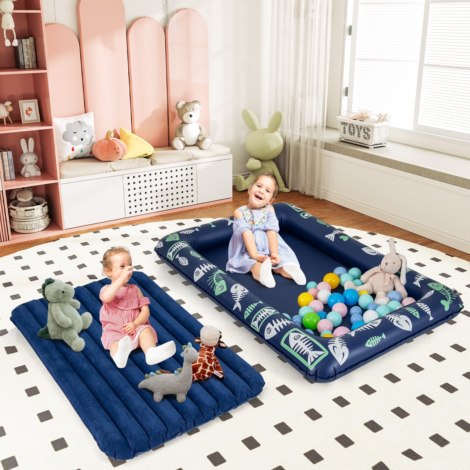 Inflatable Toddler Travel Bed with Electric Pump and Raised Bed Rails-Blue