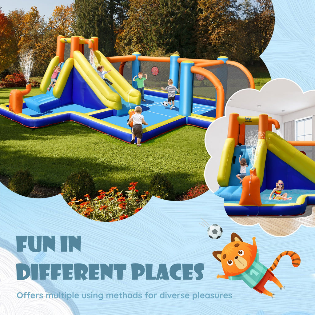 Giant Soccer Themed Inflatable Water Slide Bouncer with Splash Pool without Blower