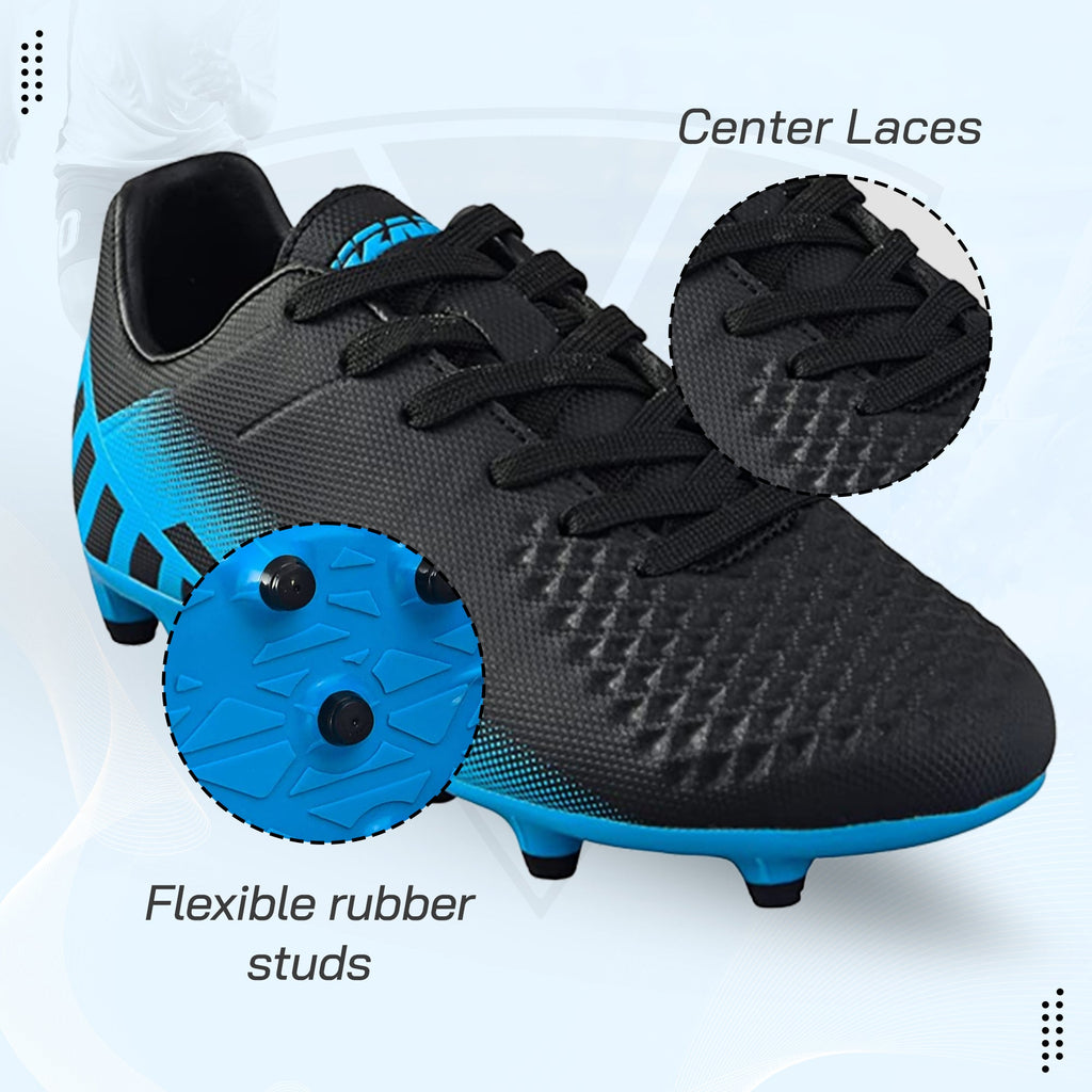Santos Junior Kids Firm Ground Soccer Cleats – Black/Sky Blue