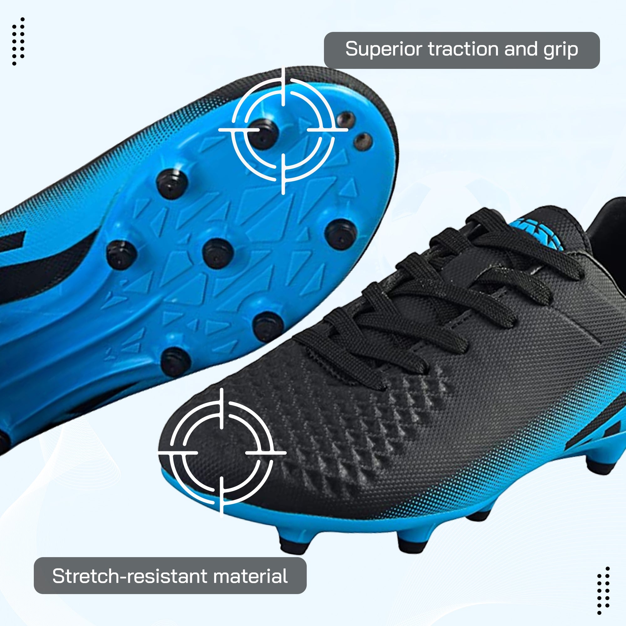 Santos Junior Kids Firm Ground Soccer Cleats – Black/Sky Blue