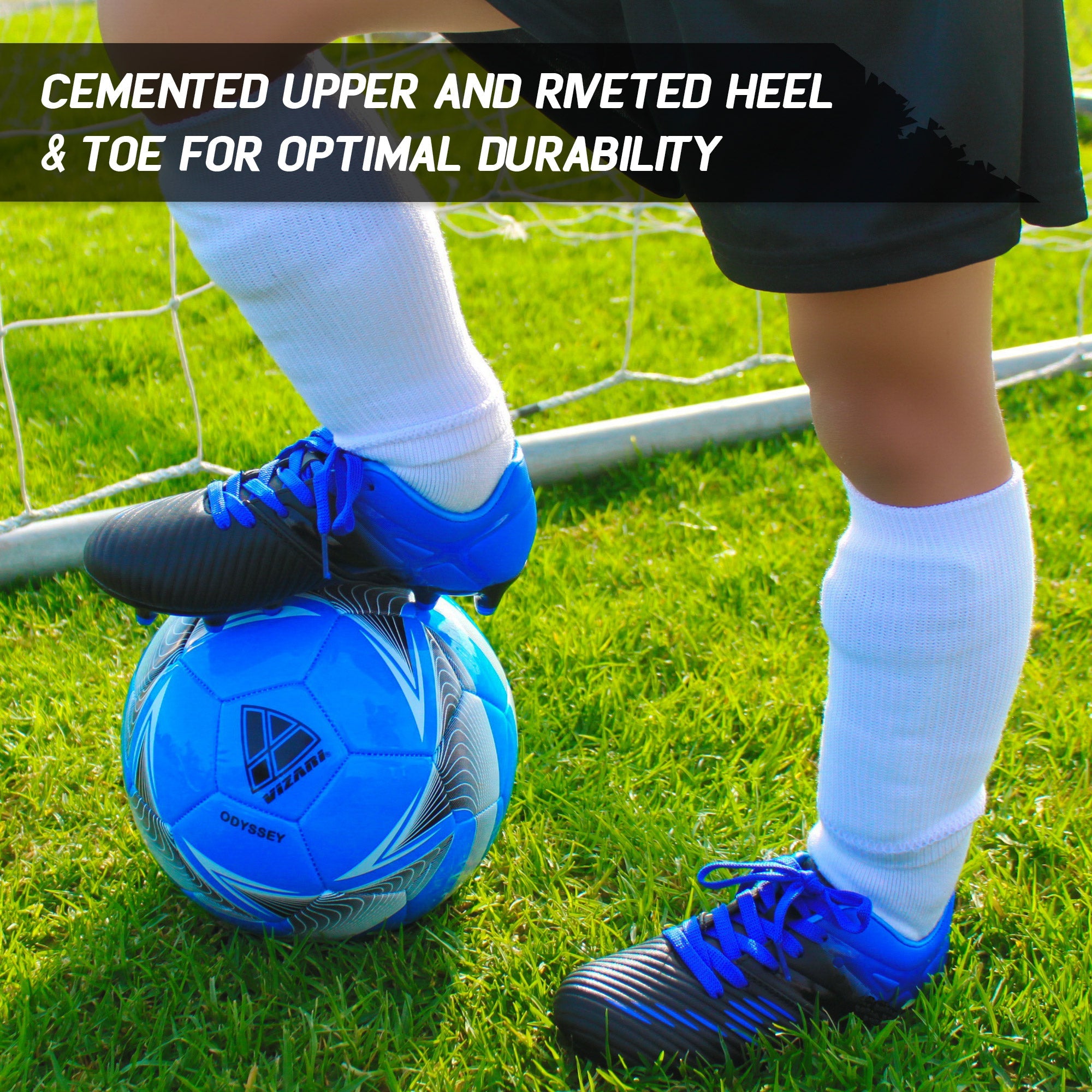 Vizari Liga Kids Firm Ground (FG) Soccer Cleats – Black/Blue, Youth Sizes 8C–6Y Under $30