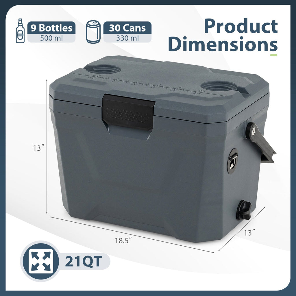 Insulated Portable Cooler Hard Shell Ice Chest with 2 Cup Holders