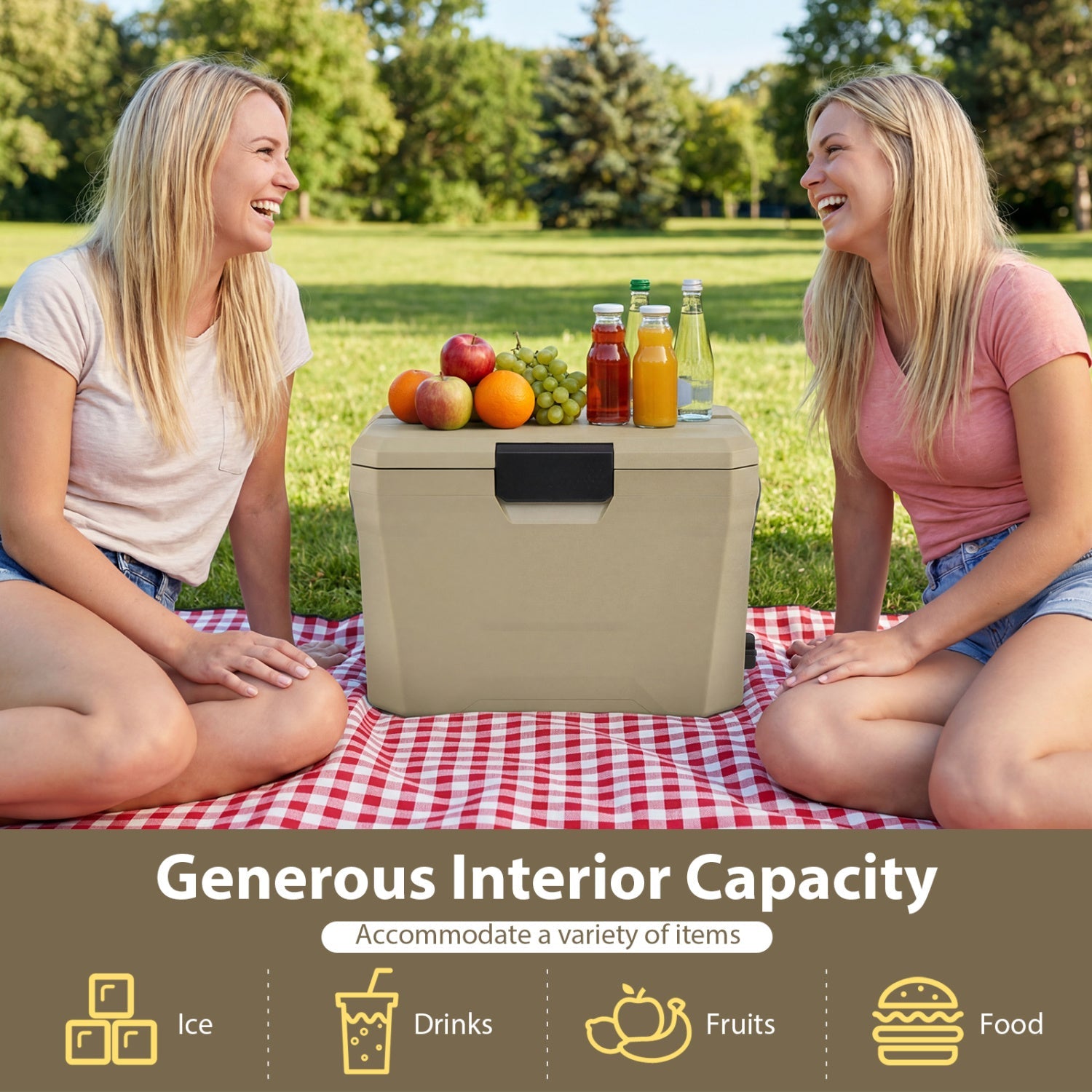 Insulated Portable Cooler Hard Shell Ice Chest with 2 Cup Holders