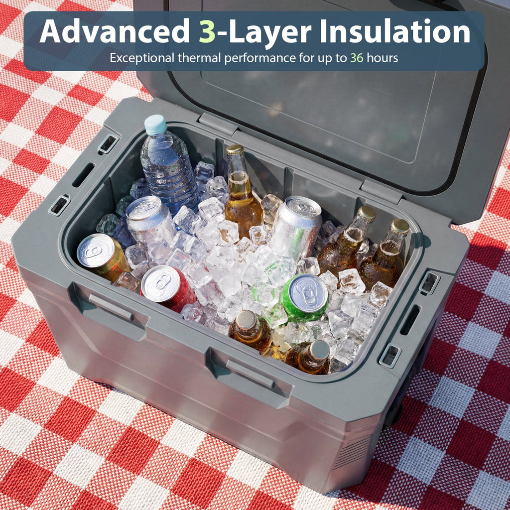 Insulated Portable Cooler Hard Shell Ice Chest with 2 Cup Holders Bottle Opener and Drain Plug