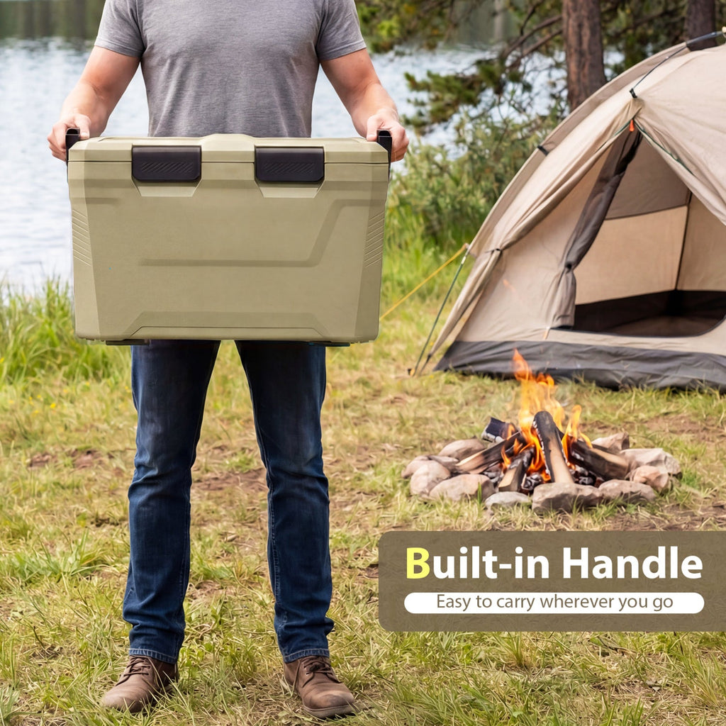 Insulated Portable Cooler Hard Shell Ice Chest with 2 Cup Holders Bottle Opener and Drain Plug