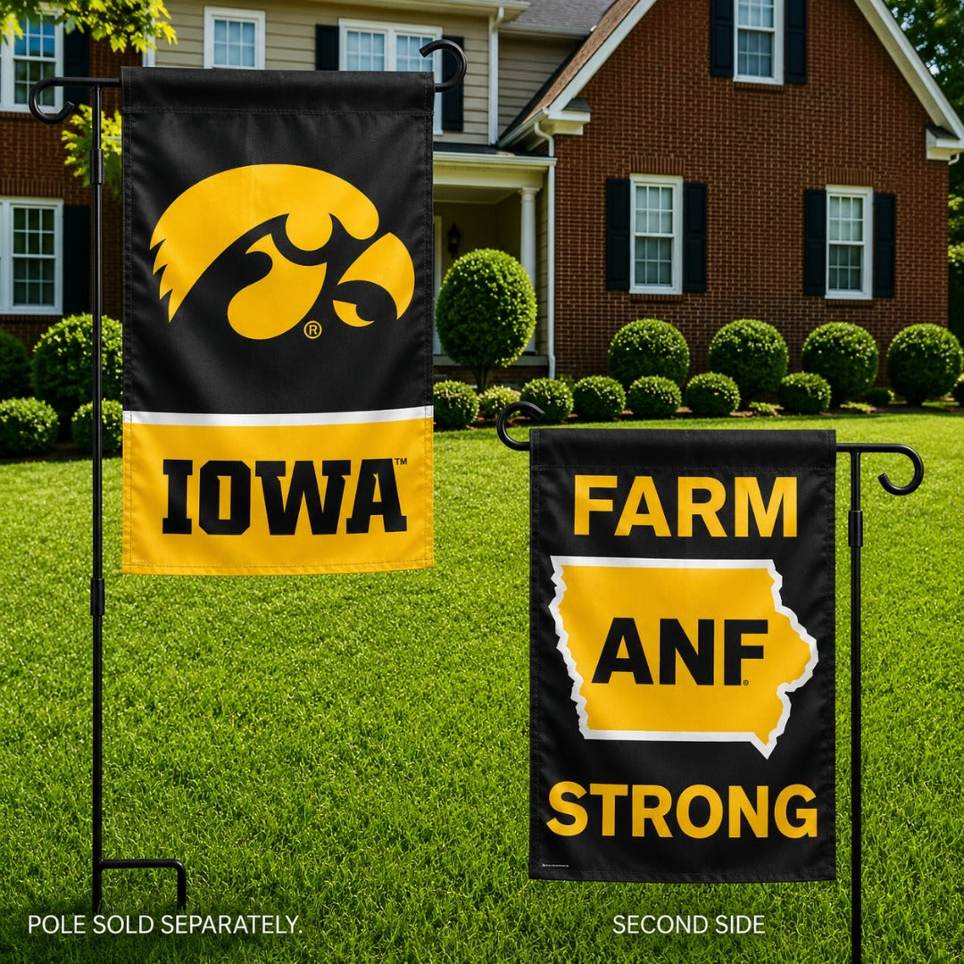 Iowa Hawkeyes ANF 2 Sided Garden Flag Farm Strong