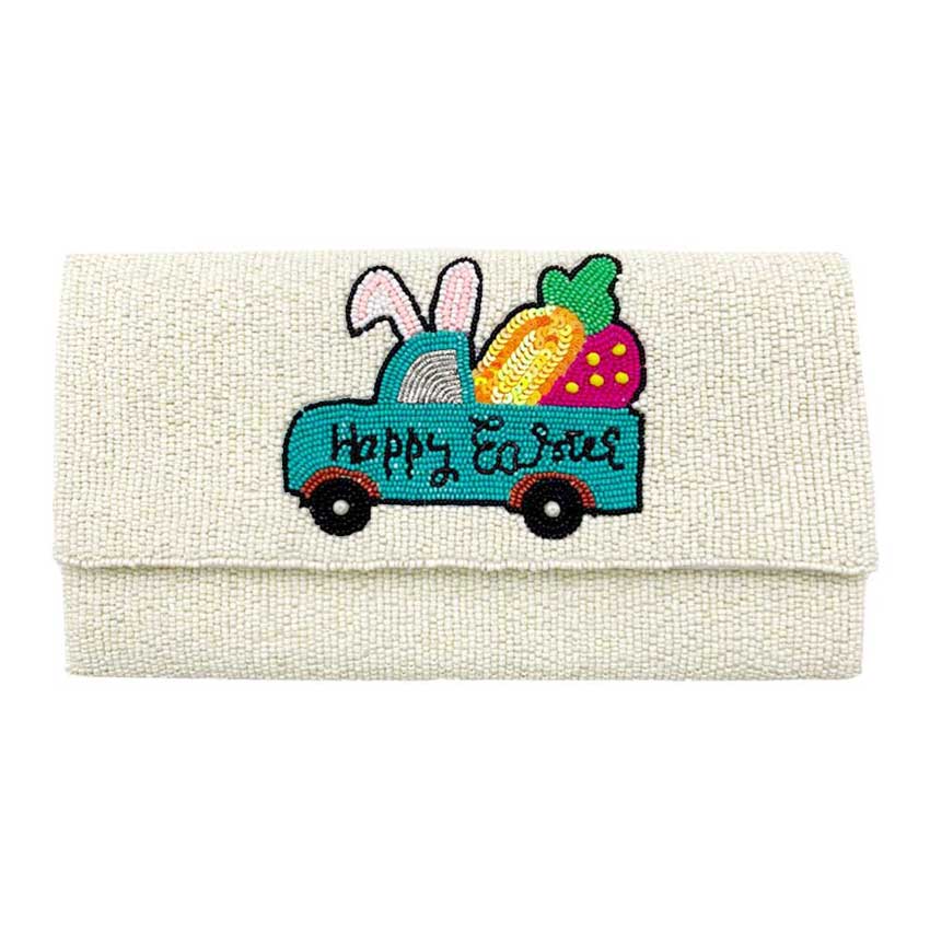 Happy Easter Carrot Bunny Seed Beaded Clutch Crossbody Bag