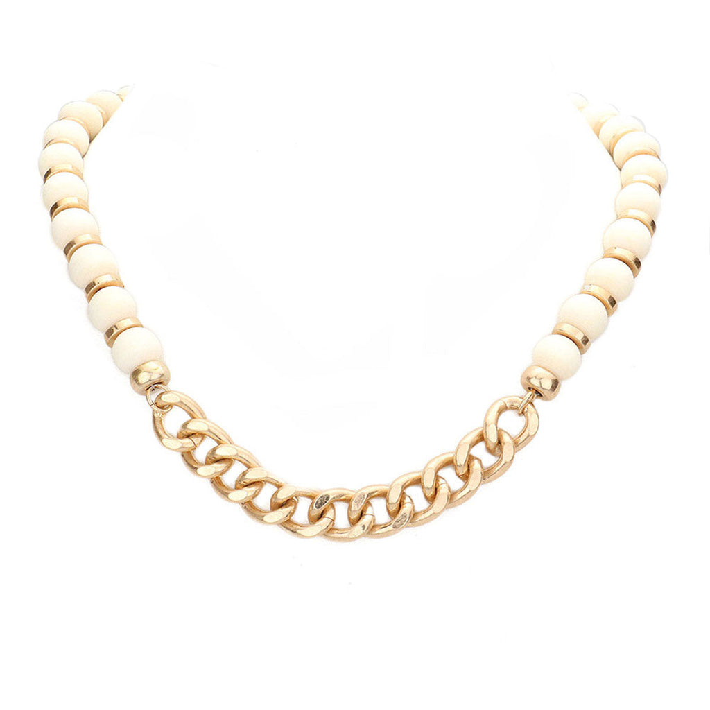 Metal Chain Link Accented Wood Necklace