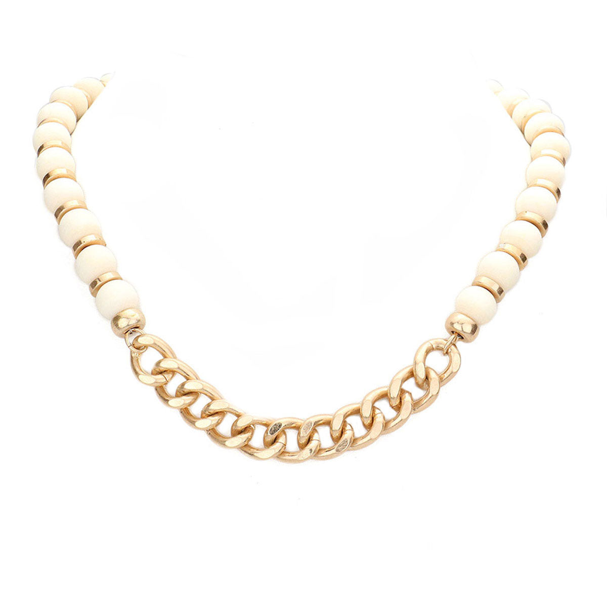 Metal Chain Link Accented Wood Necklace