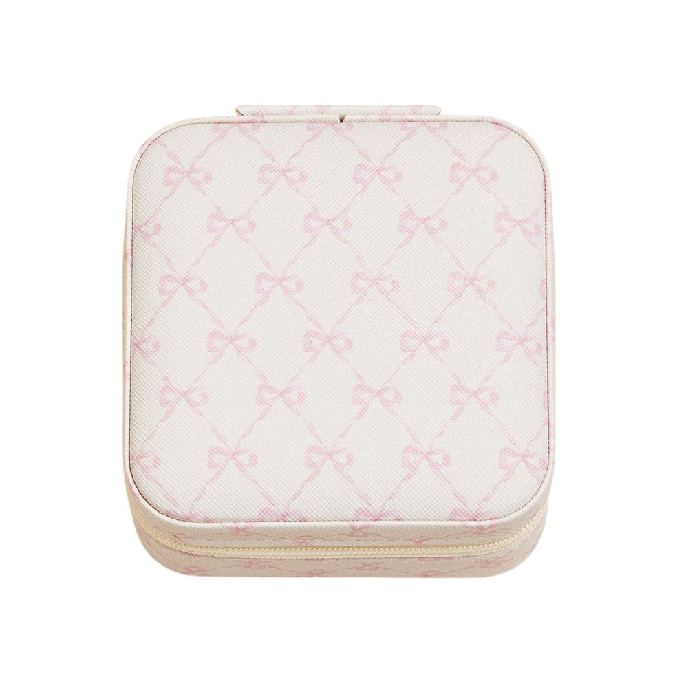 Pink Bow Pattern Portable Square Jewelry Box