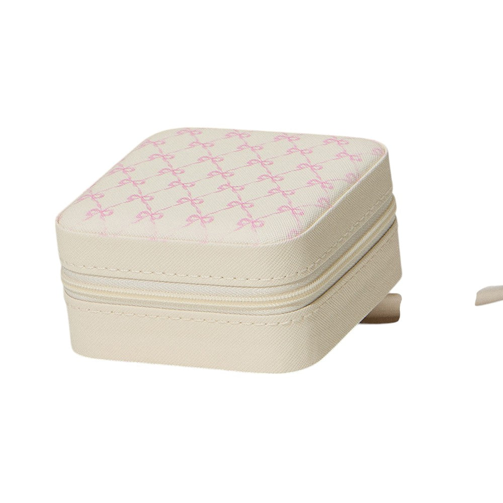 Pink Bow Pattern Portable Square Jewelry Box