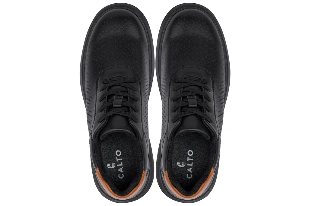 CALTO - J1580 - 2.6 Inches Taller (Black/Black Sole) - Lightweight Casual Walkers