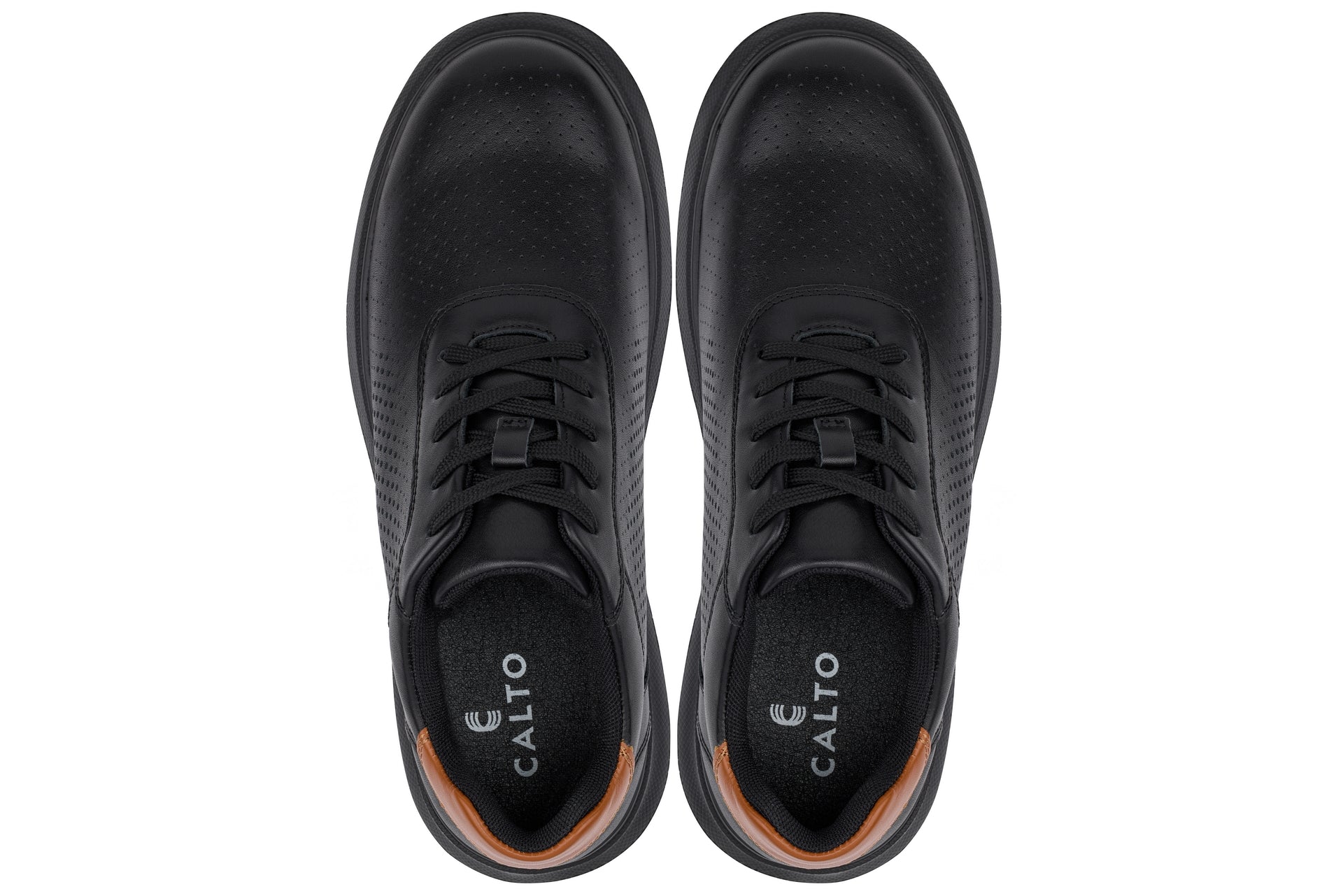 CALTO - J1580 - 2.6 Inches Taller (Black/Black Sole) - Lightweight Casual Walkers
