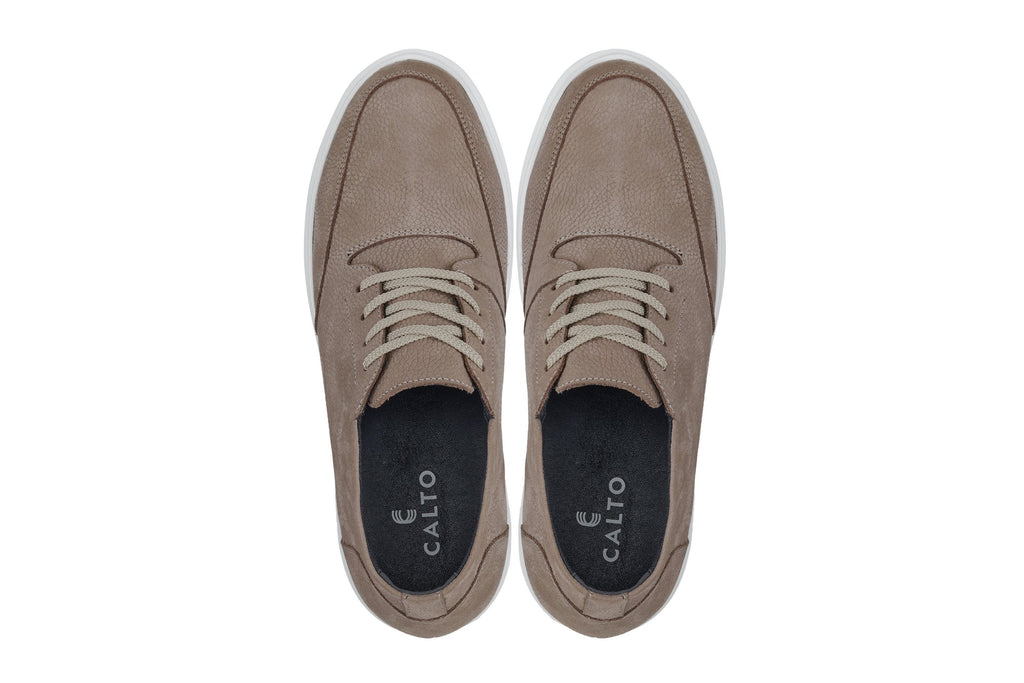 CALTO - J1770 - 3.2 Inches Taller (Khaki) - Casual Chunky Sole Boots – Soft Pebble Grain Nubuck Leather