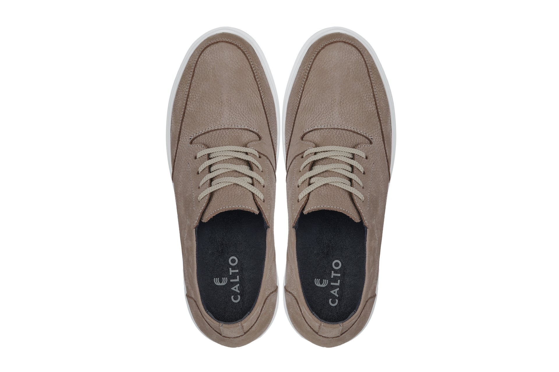 CALTO - J1770 - 3.2 Inches Taller (Khaki) - Casual Chunky Sole Boots – Soft Pebble Grain Nubuck Leather