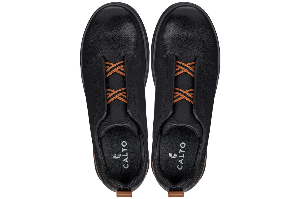 CALTO - J1931 - 2.6 Inches Taller (Black/Black Sole) - Slip-On Snoafers