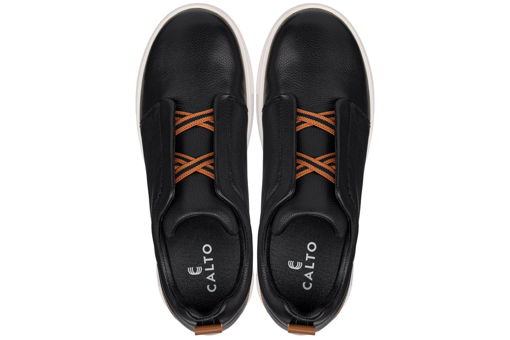 CALTO - J1932 - 2.6 Inches Taller (Black/White Sole) - Slip-On Snoafers