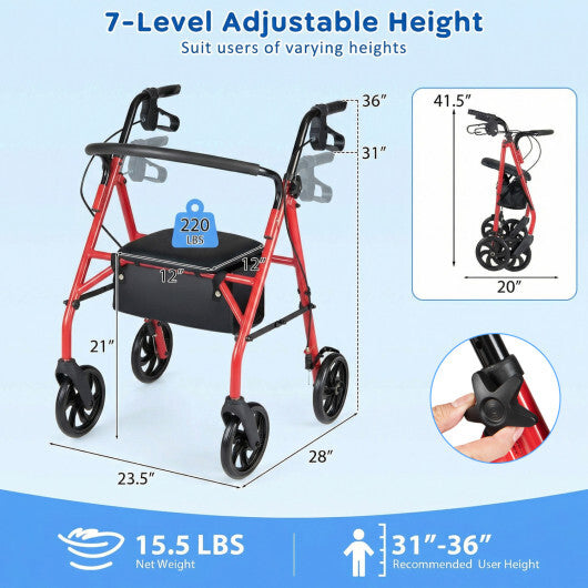 Rollator Walker with Seat and Height Adjustable Handles-Purple