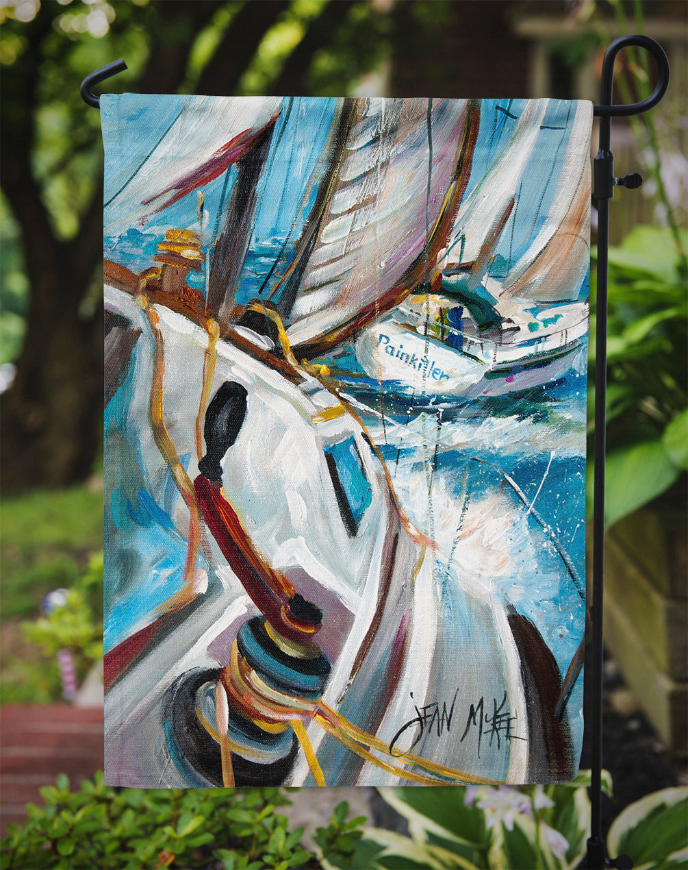 Pain Killer Sailboat Race Garden Flag Mailbox Decorative Yard Banner Outside Patio Artwork for Flower Beds, Garden Size, Multicolor