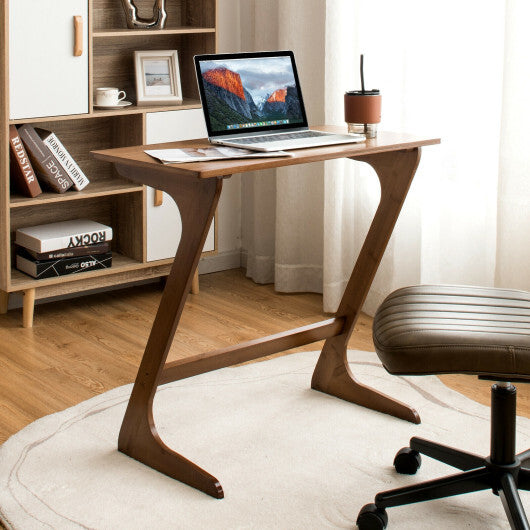 Bamboo Z-Shaped Spacious Sofa Side Table with Space-Saving Tabletop-Natural