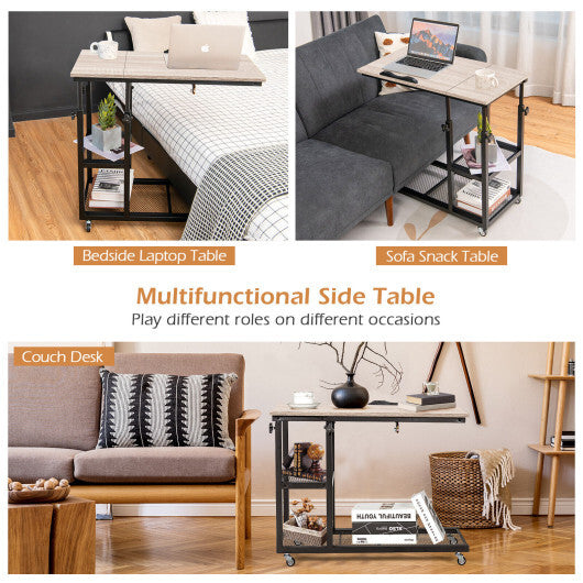 Adjustable C-Shaped Bedside Table-Rustic Brown