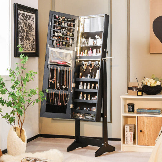 Freestanding Jewelry Cabinet with Full Length HD Mirror-White