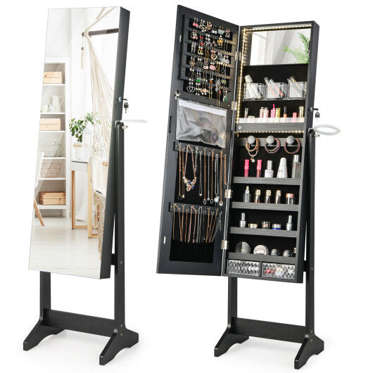Freestanding Jewelry Cabinet with Full Length HD Mirror-White
