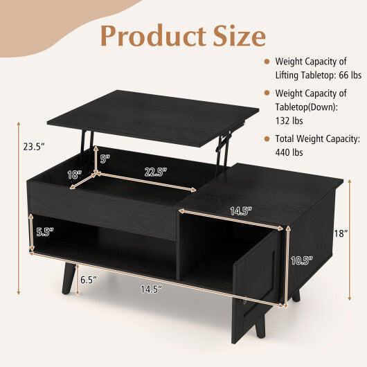 Lift Top Coffee Table with Storage and Hidden Compartment-Natural