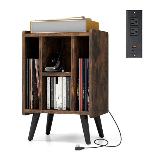Vinyl Record Storage Turntable Stand with 4 Open Shelves-Gray