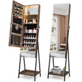 Lockable Freestanding Jewelry Organizer with Full-Length Frameless Mirror-White