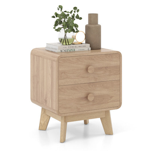 Nightstand with 2 Drawers Solid Rubber Wood Legs-White