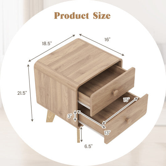 Nightstand with 2 Drawers Solid Rubber Wood Legs-White